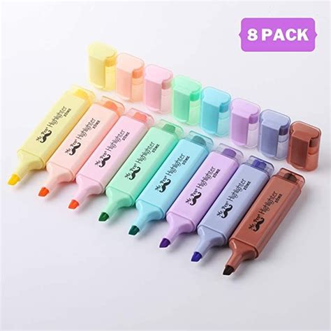 Mr Pen Pastel Highlighter 8 Pcs Tank Style Chisel Tip