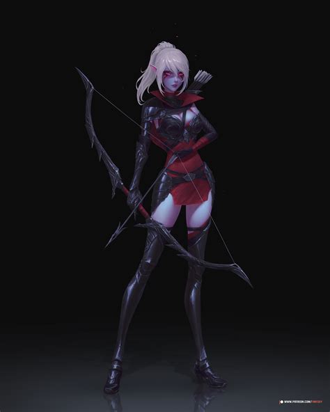 Arrows Drawing Blood Elves Pointy Ears Red Eyes Armor Ponytail