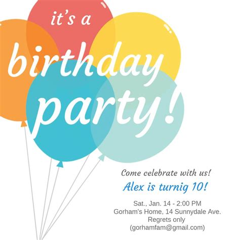 Balloons Birthday Invitation Template Free Greetings Island