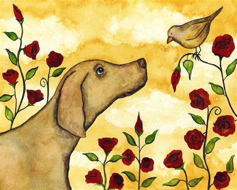 Bird Dog Pets Rose Floral Flower Whimsical Folk Debi Hubbs