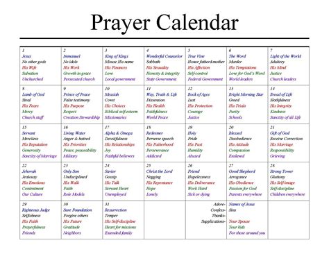 A Prayer Calendar Prayer List Prayers Bible Lessons
