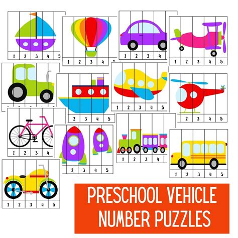 Preschool Puzzle Cars Vehicles Transportation Number Puzzles Number