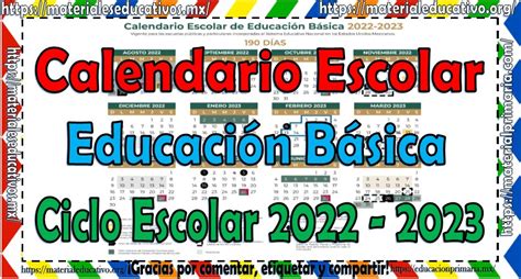 Calendario Escolar De Educación Básica 2022 2023 Material Educativo