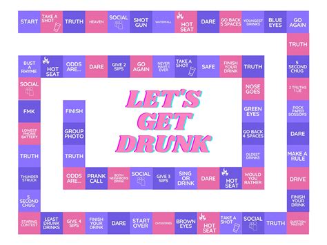 Lets Get Drunk Drinking Board Game With Rules Printable Drinking