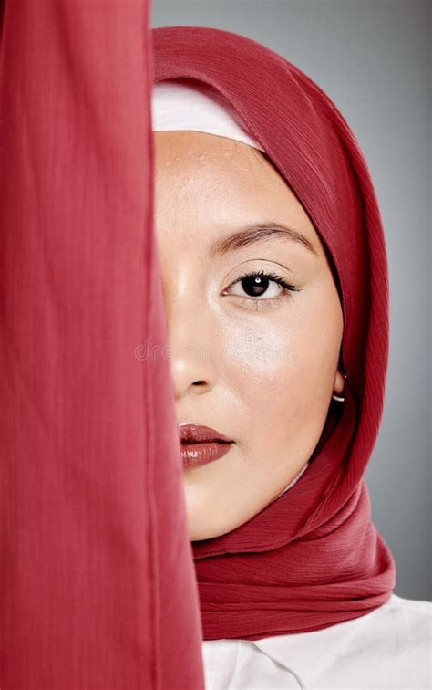 Closeup Portrait Of Elegant Muslim Woman Wearing A Hijab Posing In
