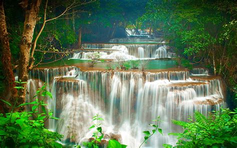 Hd Wallpaper Tropics Cascade Waterfalls Green Trees Huay Maekamin