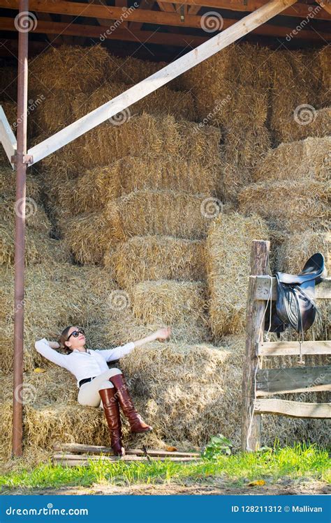 Woman Resting In The Hayloft Stock Photo Image Of Hobby Farm 128211312