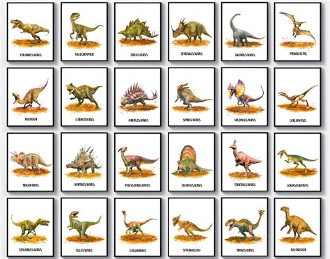 24 Dinosaur Names Posters Watercolor Realistic Dinosaurs Decor Etsy 日本