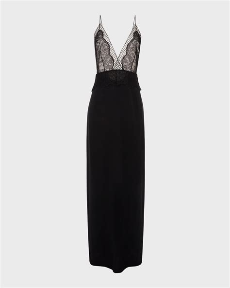 La Perla Deep V Neck Silk Lace Nightgown Neiman Marcus