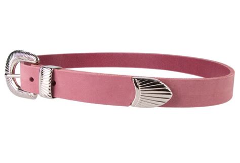 Ladies Pink Leather Belt With Western Style Sunray Buckle