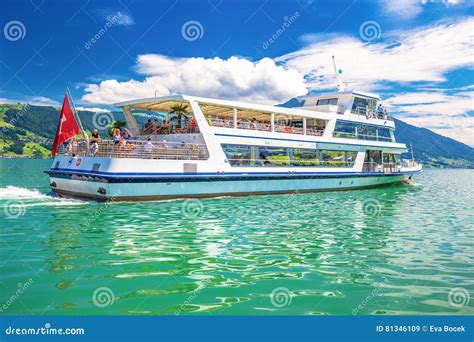 Excursion Ship At Famous Lake Zug On A Sunny Day Switzerland Editorial