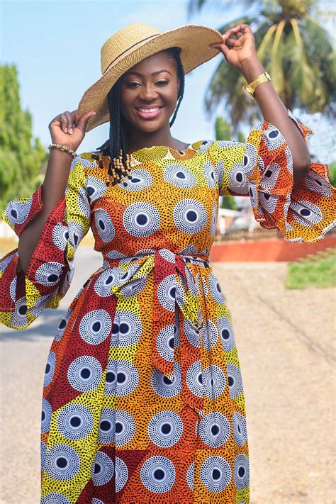 African Print Straight Dress With Woven Hat Portrait Africanprint Streets Sunnyday African