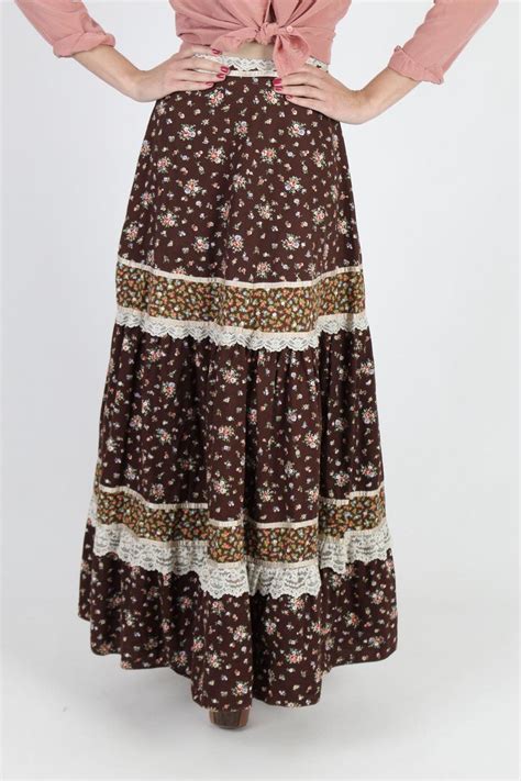 Gunne Sax Skirt Brown Calico Print Skirt Womens Prairie Skirt Etsy Uk