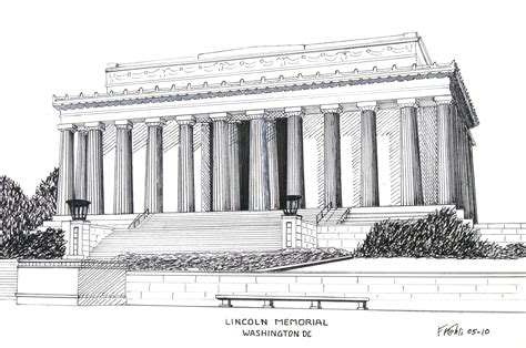 Lincoln Memorial Pen And Ink Drawing By Frederic Kohli Of The