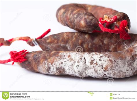 Two Spanish Chorizos Close Up Stock Photo Image Of Meal Bread 47955734