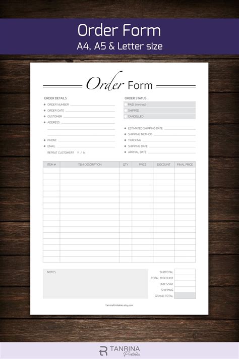 Printable Order Form Template Custom Order Forms Small | Etsy