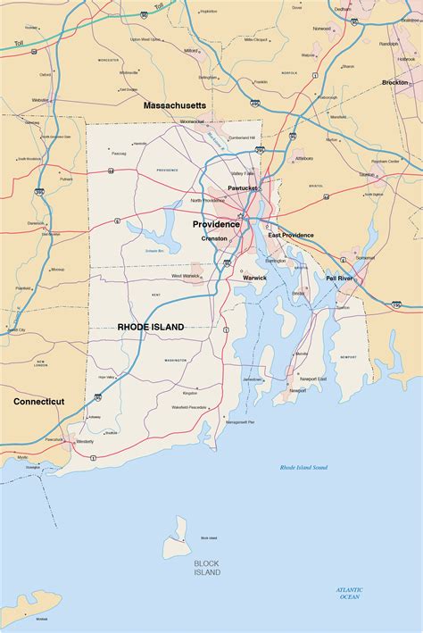 Large Detailed Tourist Map Of Rhode Island With Cities And Towns