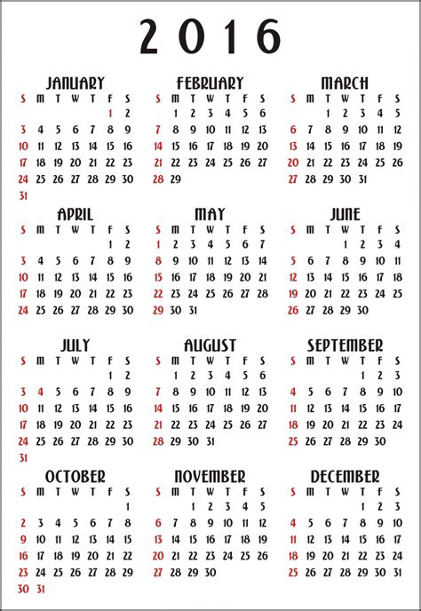 12 Month Calendar 2016 Vertical Free Stock Photo Public Domain Pictures