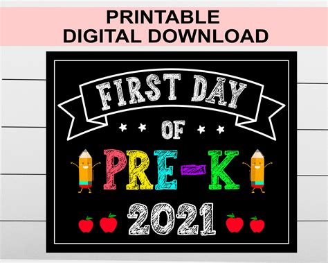 First Day Of Pre K Photo Sign Pre K Poster School Chalkboard Etsy
