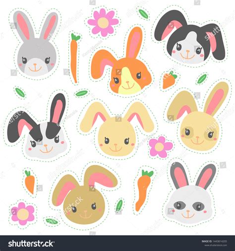 Cute Bunny Rabbit Vector Sticker Set เวกเตอร์สต็อก ปลอดค่าลิขสิทธิ์