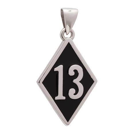 Number 13 Bad Luck Diamond Face Small Sterling Silver Pendant Big