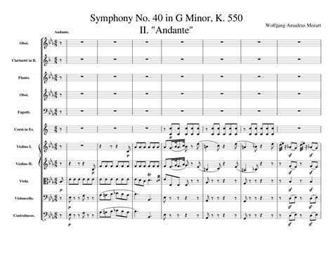 Mozart Symphony No 40 In G Minor K 550 Ii Andante Sheet Music For Flute Oboe Clarinet
