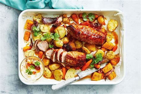 Preheat the oven to 375 degrees f. September: Sticky Mango Pork And Roast Vege Tray Bake ...