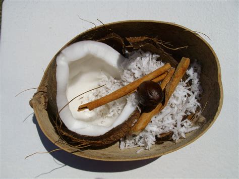 Coconut Nutmeg And Cinnamon In A Dried Calabashingredients