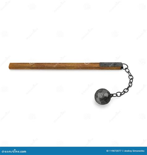 Medieval Flail With Ball And Chain On White Side View 3d Illustration