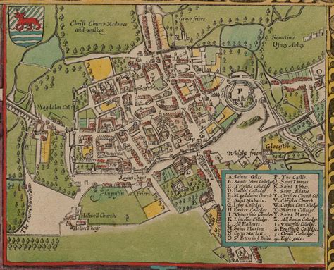 Map Of Oxford England 1605 Showing The Castle Labelled P At Upper