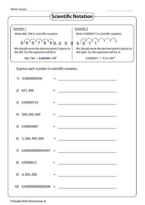 Expressing Numbers In Scientific Notation Worksheet
