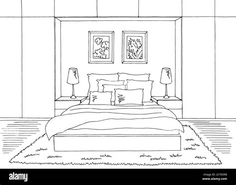 Bedroom Graphic Black White Home Interior Sketch Illustration Vector