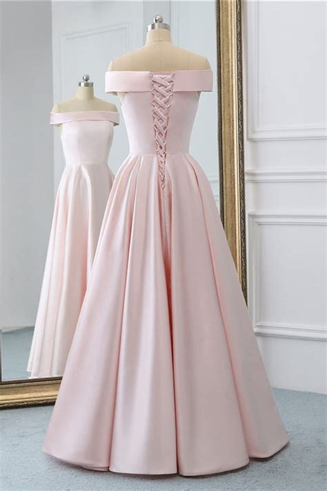Pink Satin Long Evening Dress With Pockets Pink Prom Gowns Evening