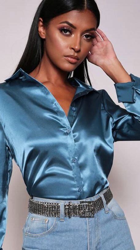 Pin By Harlan Moore On Stunning Blouses Shiny Shirts Satin Blouses
