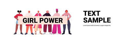 Mix Race Girls Activists Holding Poster Female Empowerment Movement Women Power Concept Stock