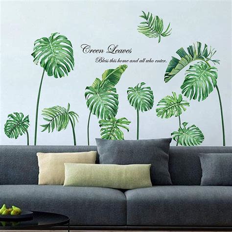 Decalmile Stickers Muraux Plante Tropical Autocollant Mural Feuille De