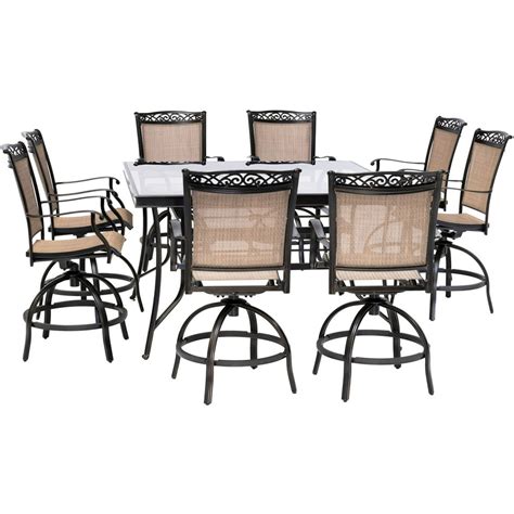 Hanover Fontana 9 Piece Counter Height Outdoor Dining Set With 8 Sling