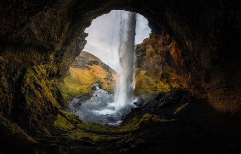 Wallpaper Waterfall Cave Iceland Seljalandsfoss Seljalandsfoss