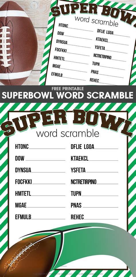 Super Bowl Word Scramble Free Printable Football Party Games