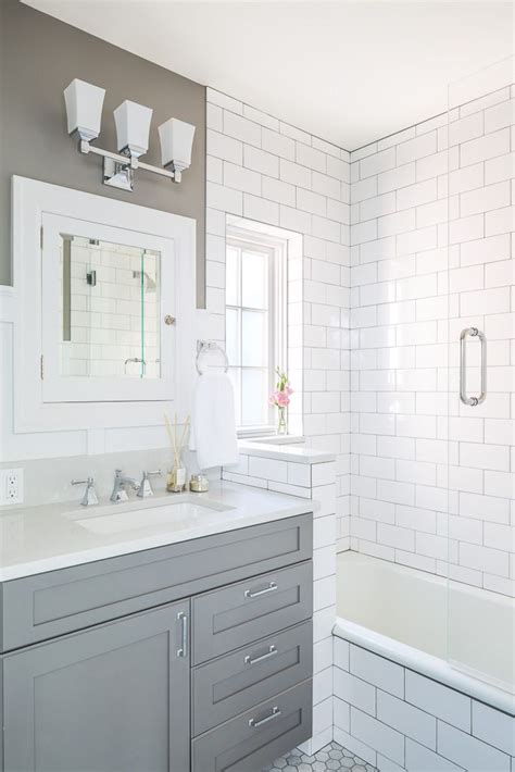 Subway grey tiles for a shower and a bathroom backsplash. Gray with white subway tiles in updated 1930s bathroom ...