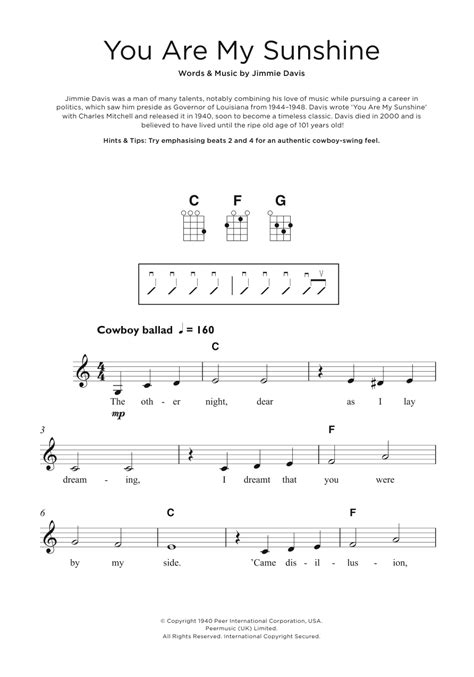 Some of them are music teachers, others are composers or performers. You Are My Sunshine Sheet Music | Jimmie Davis | Beginner Ukulele