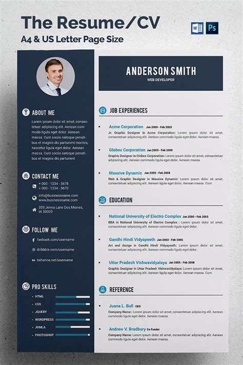 Awesome resume html template with 5 color options: Web Developer CV Resume Template #68317