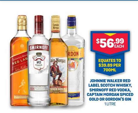 Johnnie Walker Red Label Scotch Whisky Smirnoff Morgan Spiced Gold Or