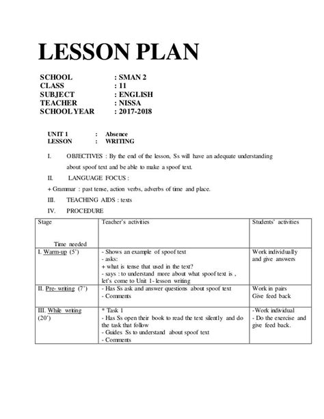 Writing Lesson Plan