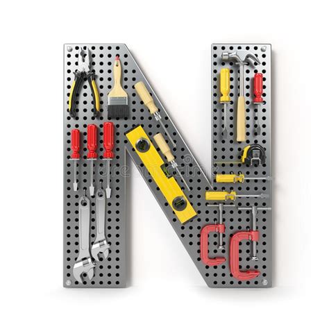 Letter N Alphabet From The Tools On The Metal Pegboard Isolated Stock