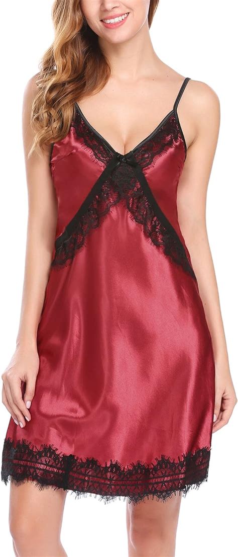 Wearella Womens Valentines Satin Nightgowns Sexy Lingerie Full Slip