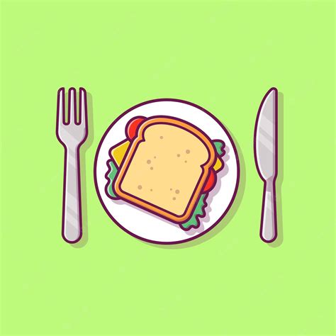 Premium Vector Sandwich Breakfast On Plate With Knife And Fork