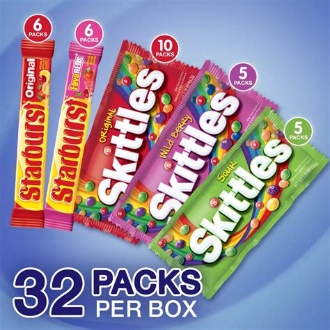 usa starburst and skittles assorted chewy candy variety box 32 ct