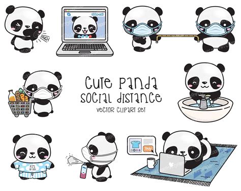 Premium Vector Clipart Kawaii Panda Cute Panda Social Etsy Cute