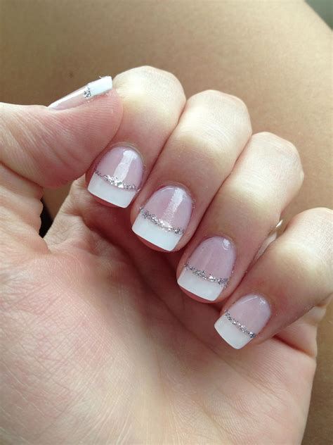 French Tip Nails With Silver Glitter Line French Tip Nail Designs